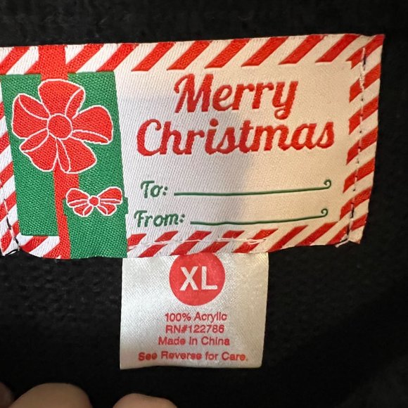 Merry Christmas Ugly Sweater Are You Naughty Or Nice Black 3D Fur Santa Beard - Picture 3 of 9